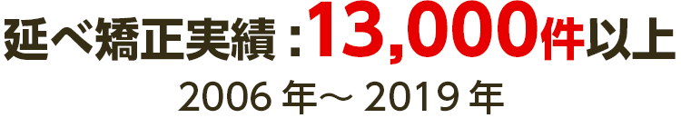 延べ矯正実績:13,000件以上 2006年～2019年